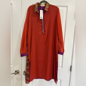 Vibrant Red and Purple Long Kurta